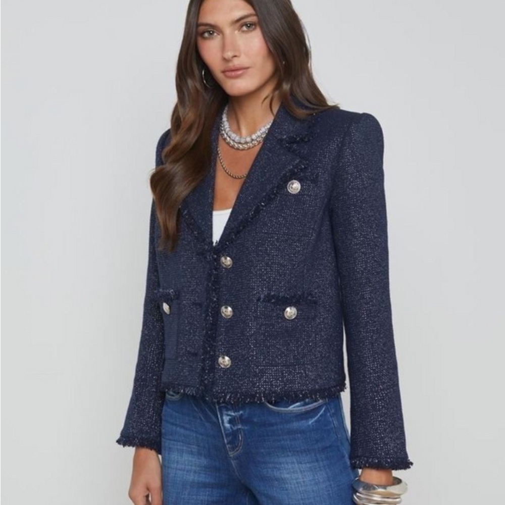 L'AGENCE Midnight Blue Sylvia Metallic Blazer NWT Size 00